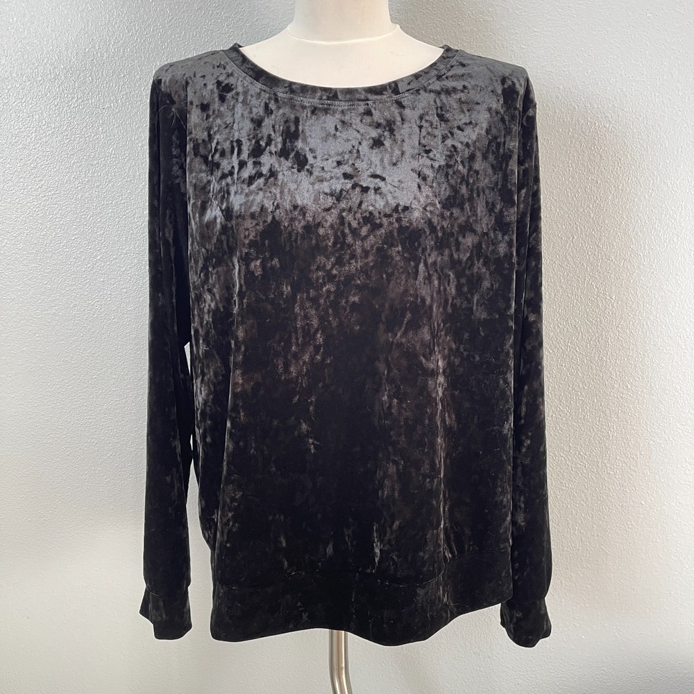 Matty M. Women's Top XL Black Pressed Velvet Velour Long Sleeve